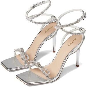 Aldo Metallic Silver Ankle Strap Heels